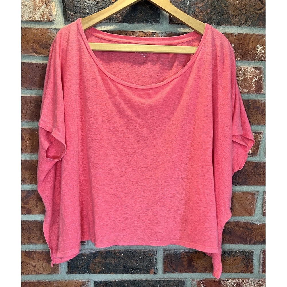 Eileen Fisher Top Women's Size XS Salmon Pink 100% Linen Boxy Oversized